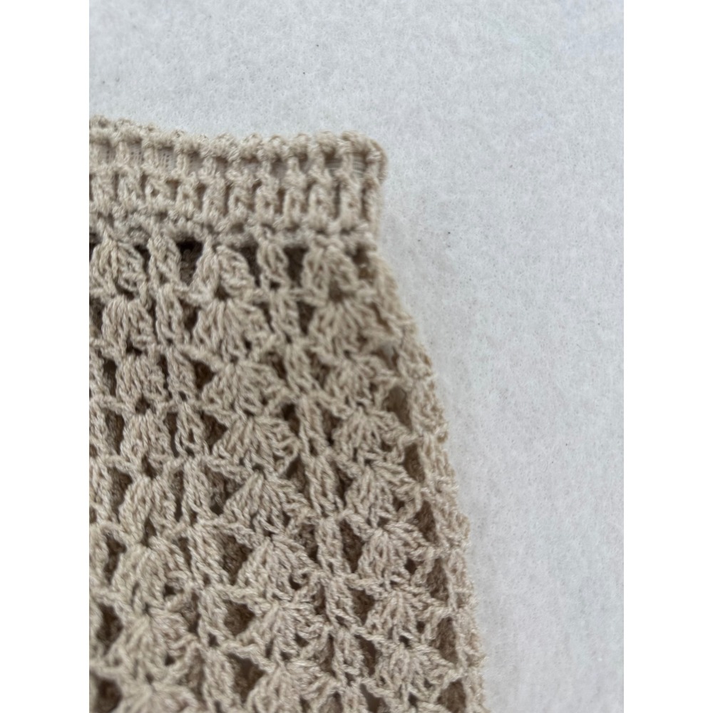 Vintage Handmade Tan Crochet Knit Midi Skirt Boho Open Weave Summer Festival - Picture 2 of 2